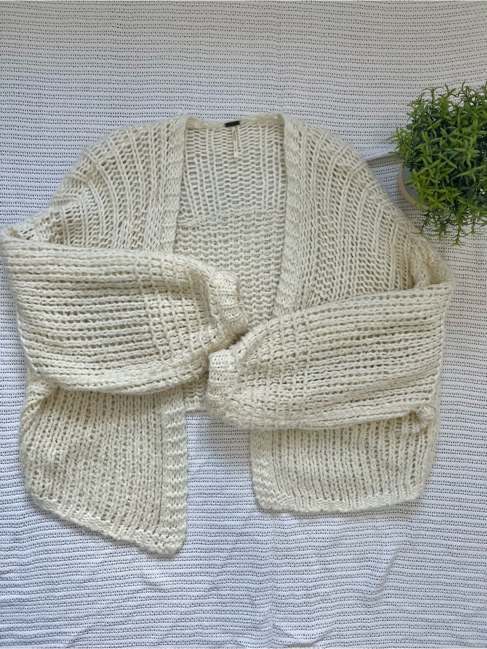 Free People Open Knit Chunky Cardigan - Cream White